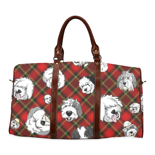 red plaid OES faces Waterproof Travel Bag/Large (Model 1639)