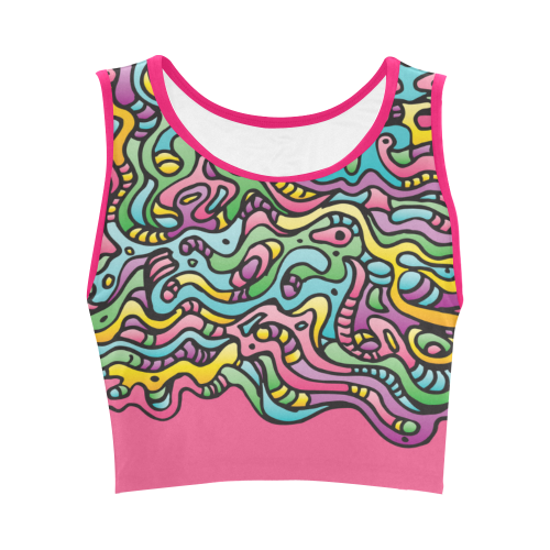 Colorful Tidal Pool, abstract animals, pink Women's Crop Top (Model T42)