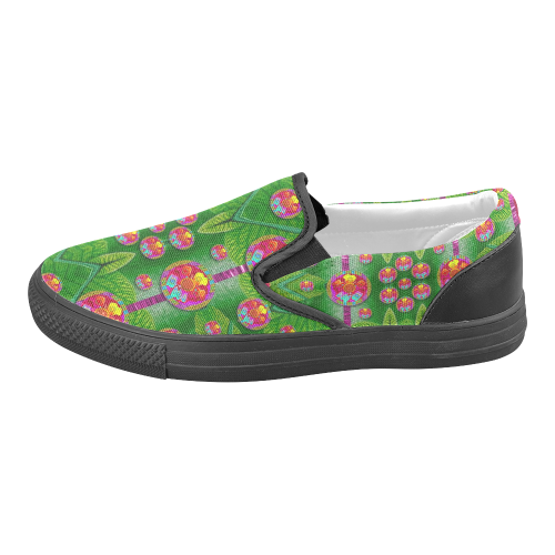 Orchid Forest Filled of big flowers and chevron Men's Slip-on Canvas Shoes (Model 019)