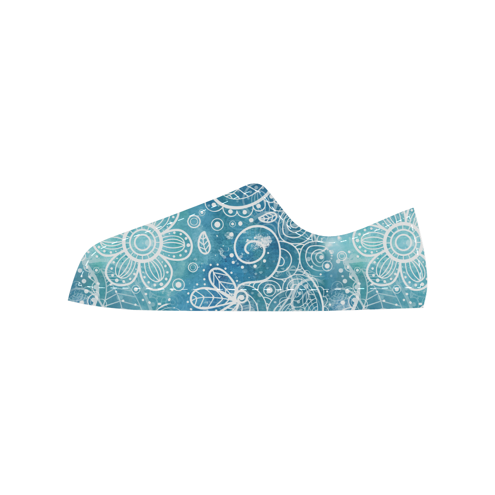 Blue Floral Doodle Dreams Women's Classic Canvas Shoes (Model 018)