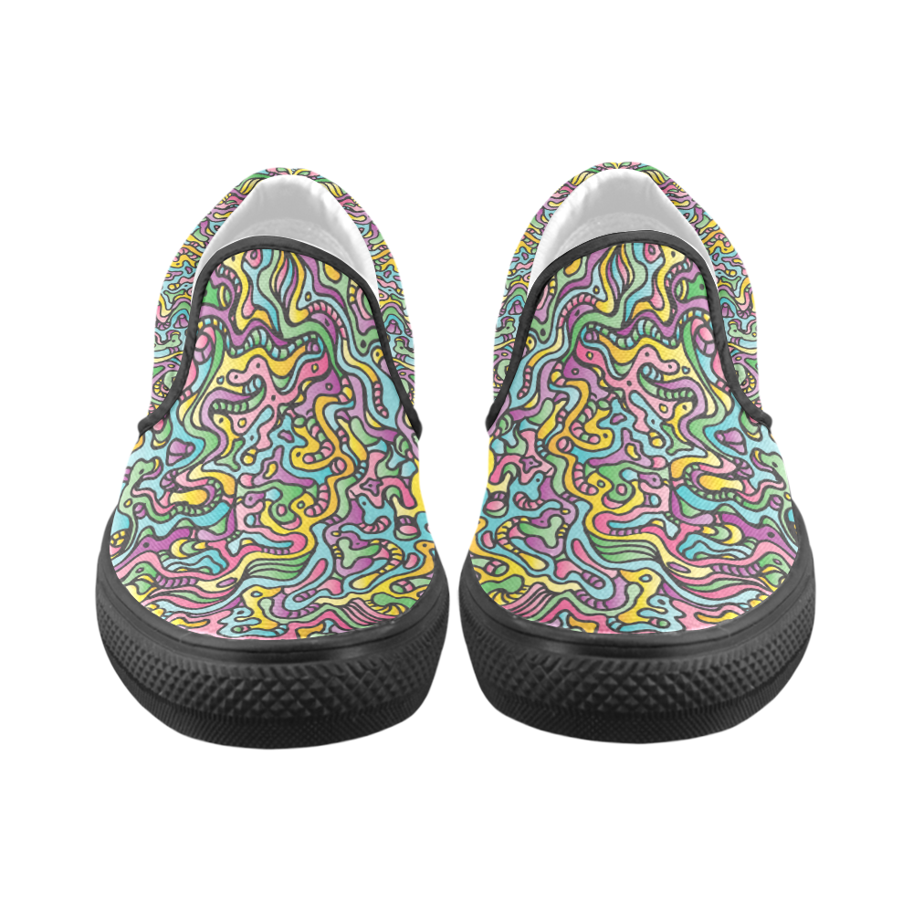 Colorful Tidal Pool, abstract animals, doodle Women's Unusual Slip-on Canvas Shoes (Model 019)