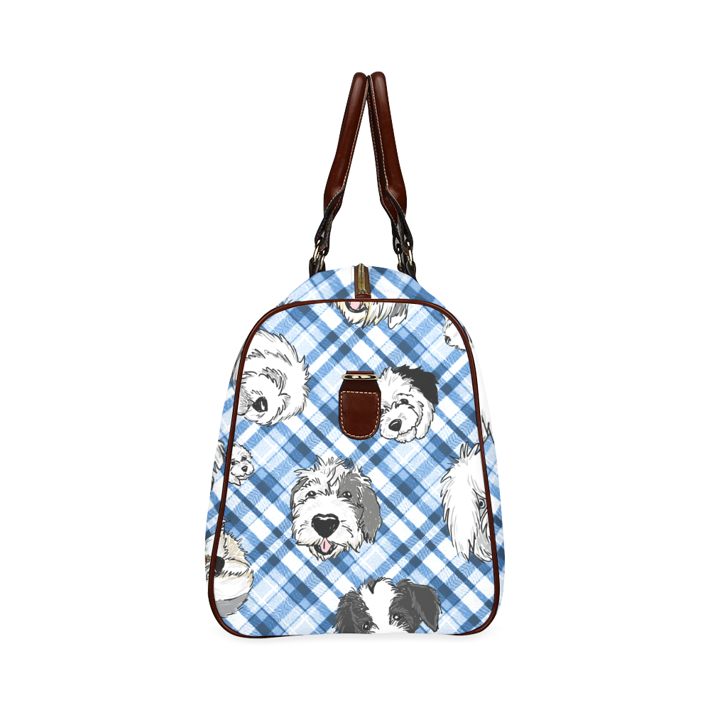 full blue and white plaid sheepie heads copy Waterproof Travel Bag/Large (Model 1639)