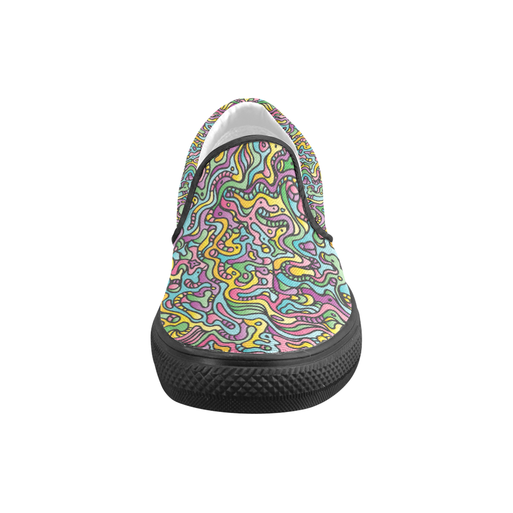 Colorful Tidal Pool, abstract animals, doodle Women's Unusual Slip-on Canvas Shoes (Model 019)