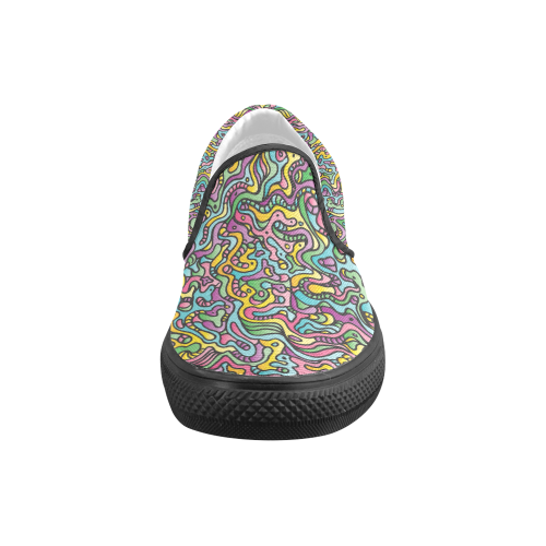 Colorful Tidal Pool, abstract animals, doodle Women's Unusual Slip-on Canvas Shoes (Model 019)