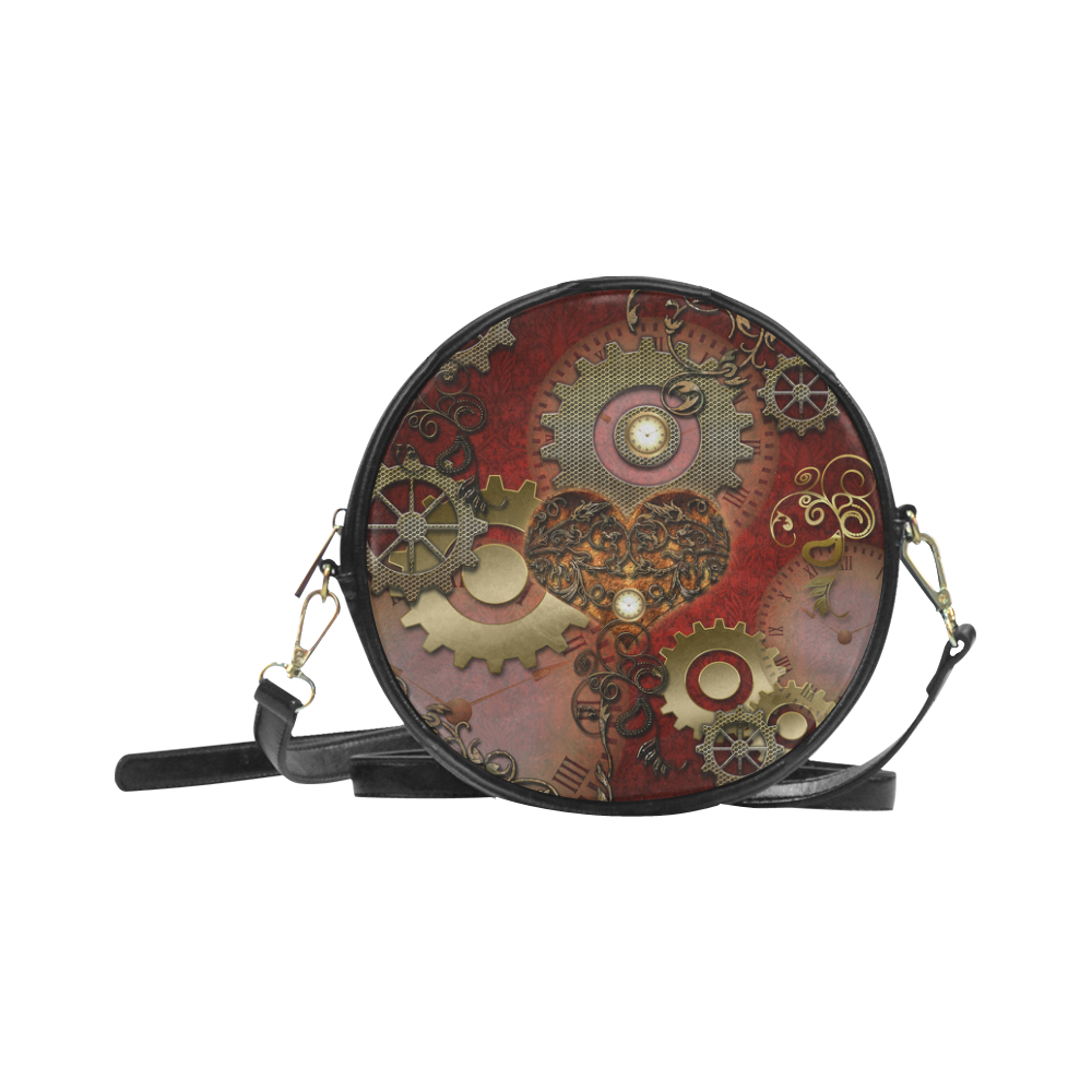 Steampunk, awesome glowing hearts Round Sling Bag (Model 1647)