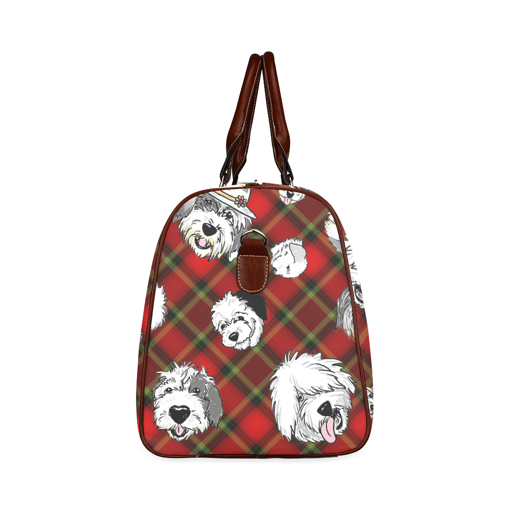 red plaid OES faces Waterproof Travel Bag/Large (Model 1639)