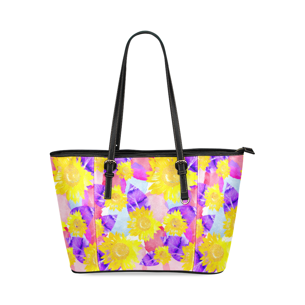 Sunflower Leather Tote Bag/Large (Model 1640)
