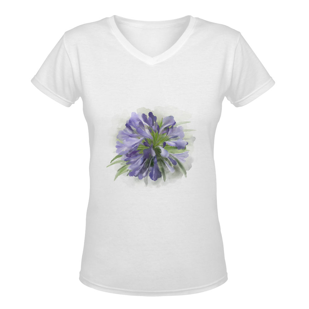 Purple Flower Women's Deep V-neck T-shirt (Model T19)