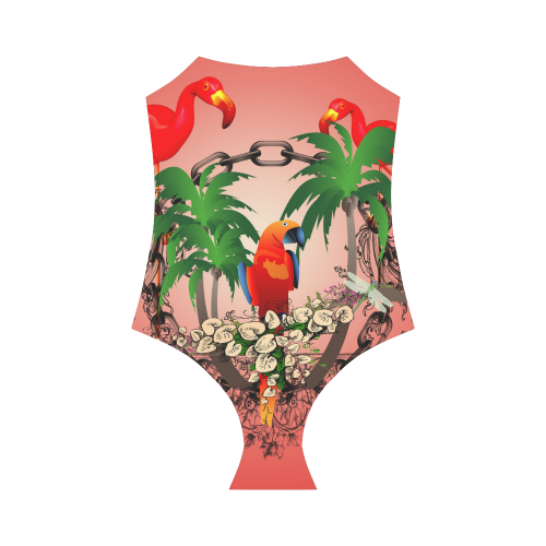 Funny parrot, tropical design Strap Swimsuit ( Model S05)