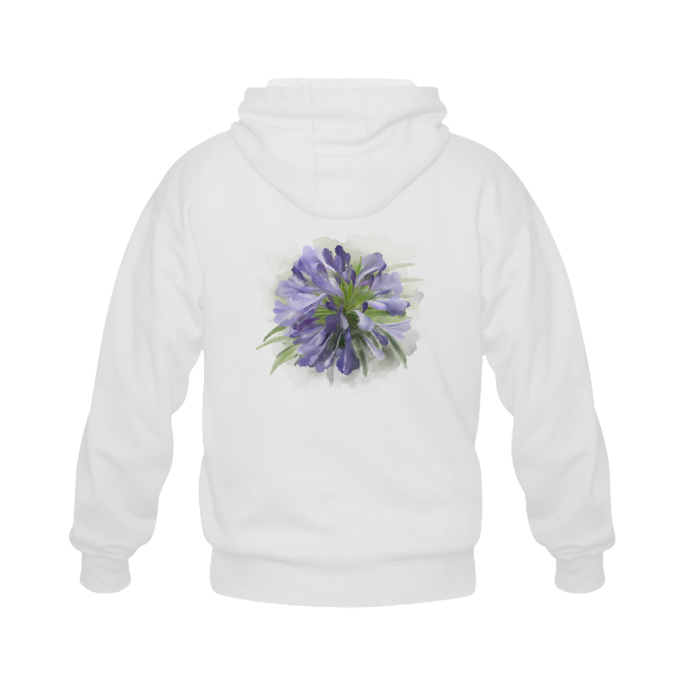 Purple Flower Gildan Full Zip Hooded Sweatshirt (Model H02)