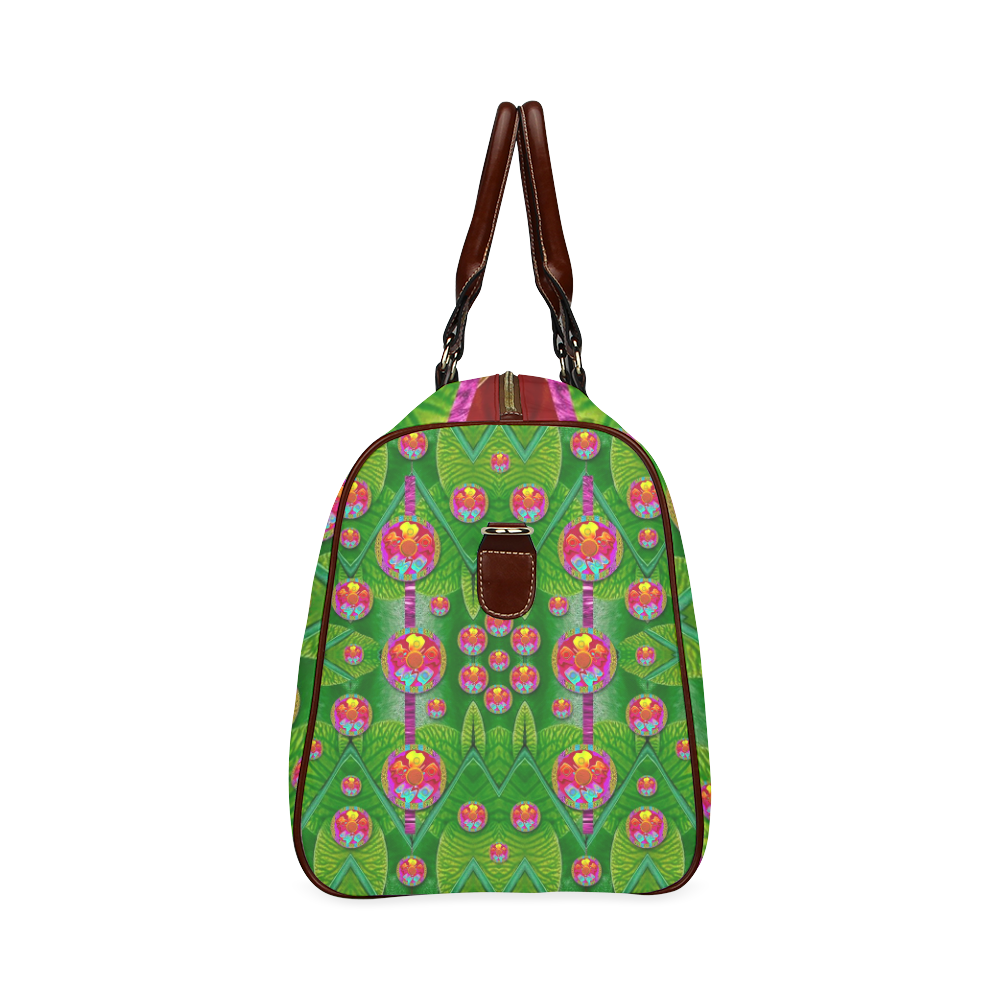 Orchid Forest Filled of big flowers and chevron Waterproof Travel Bag/Small (Model 1639)