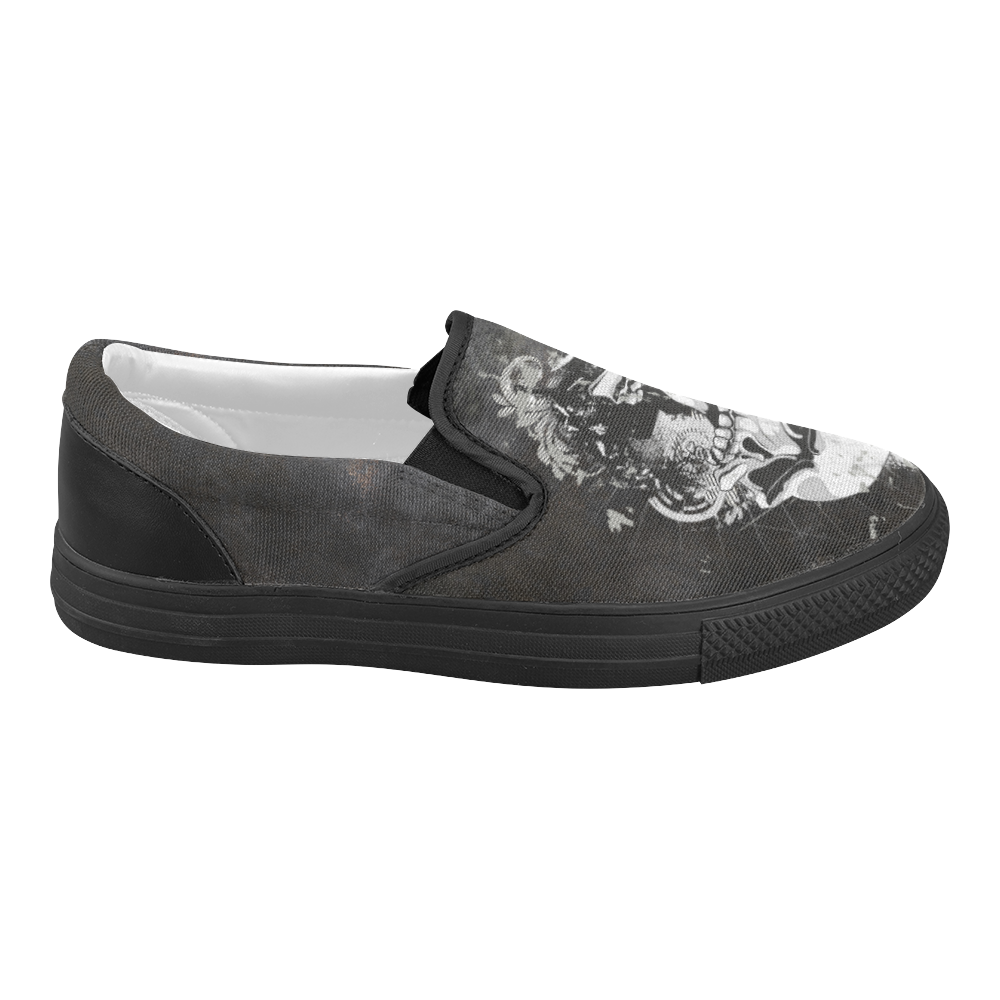 Dark Gothic Skull Women's Slip-on Canvas Shoes (Model 019)