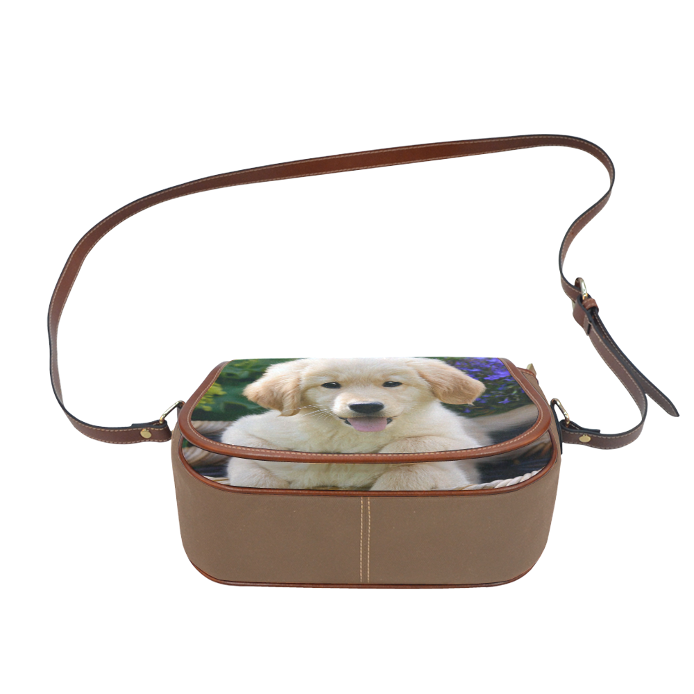 Cute Young Golden Retriever Dog Goldie Puppy Portrait Photo Saddle Bag/Small (Model 1649) Full Customization