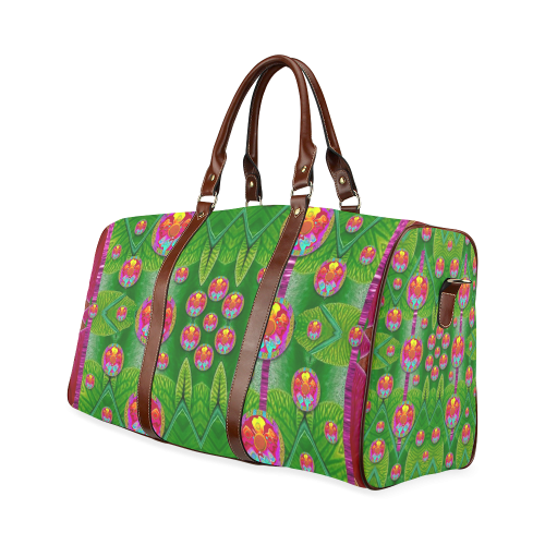 Orchid Forest Filled of big flowers and chevron Waterproof Travel Bag/Small (Model 1639)