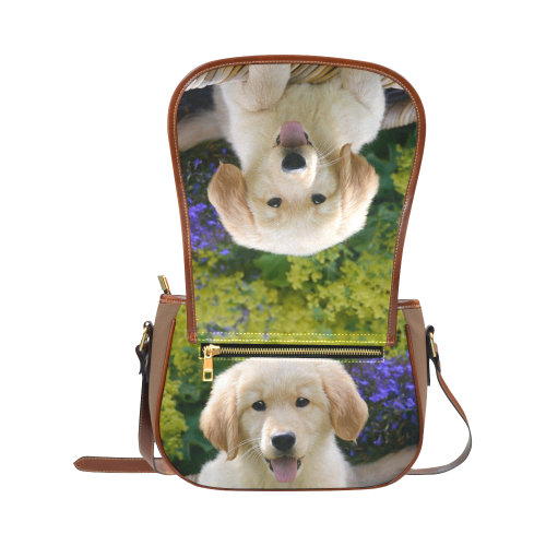Cute Young Golden Retriever Dog Goldie Puppy Portrait Photo Saddle Bag/Large (Model 1649)
