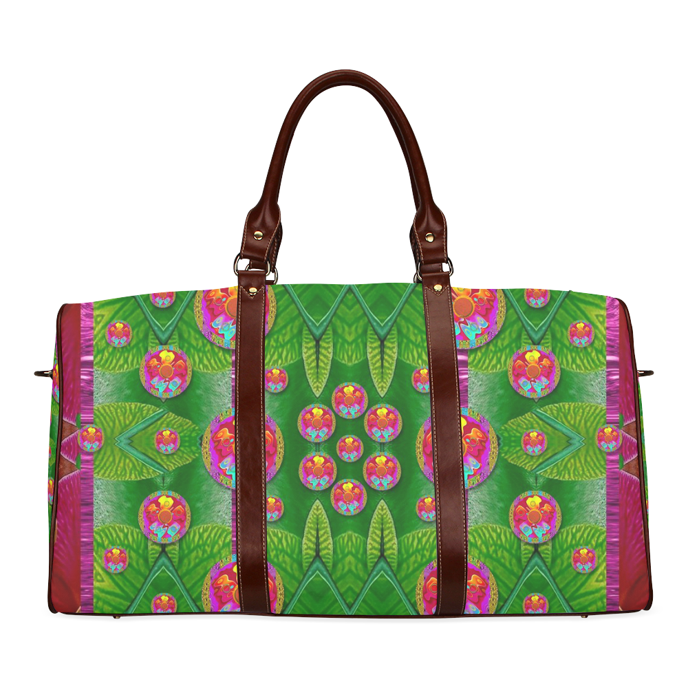 Orchid Forest Filled of big flowers and chevron Waterproof Travel Bag/Large (Model 1639)