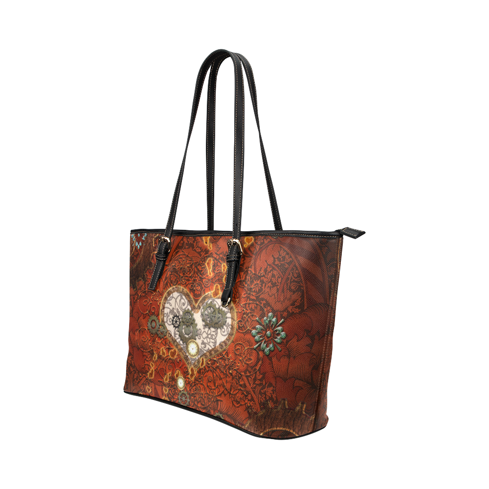 Steampunk, wonderful hearts Leather Tote Bag/Small (Model 1651)