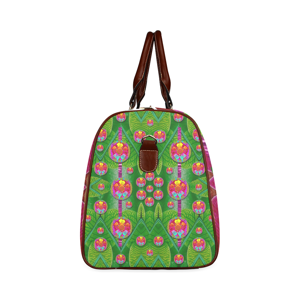 Orchid Forest Filled of big flowers and chevron Waterproof Travel Bag/Small (Model 1639)