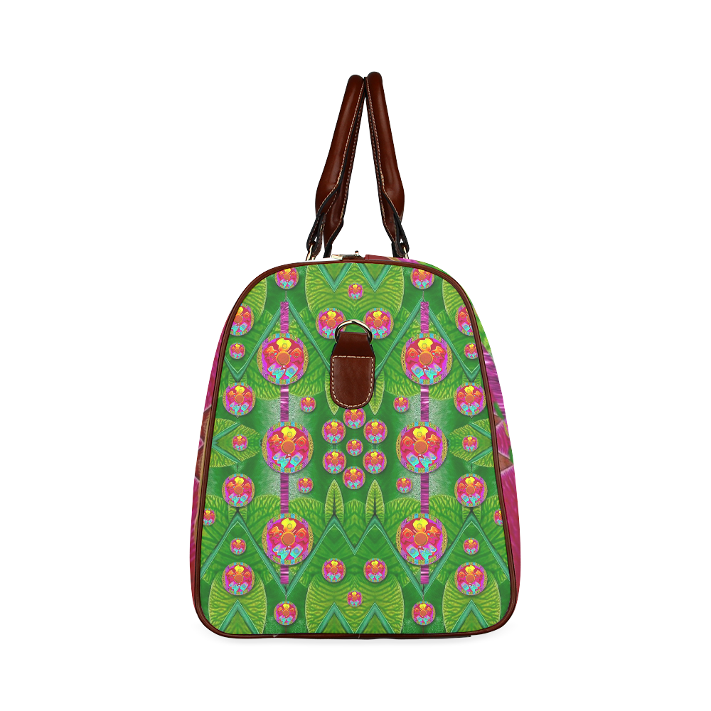 Orchid Forest Filled of big flowers and chevron Waterproof Travel Bag/Large (Model 1639)