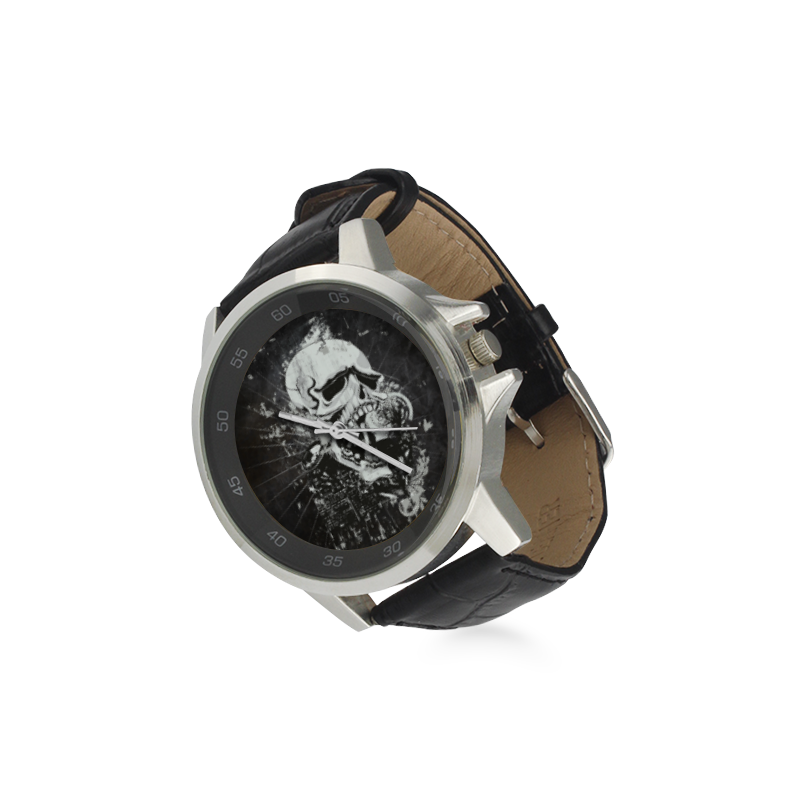 Dark Gothic Skull Unisex Stainless Steel Leather Strap Watch(Model 202)