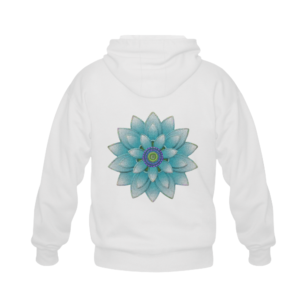 Turquoise Lotus Gildan Full Zip Hooded Sweatshirt (Model H02)