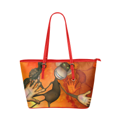 Funny monkey Leather Tote Bag/Small (Model 1651)