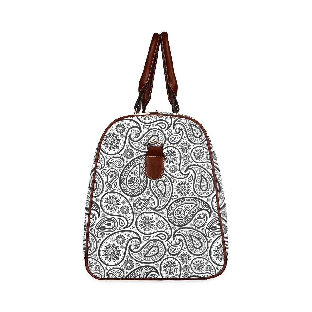 Black and white paisley pattern Waterproof Travel Bag/Large (Model 1639)