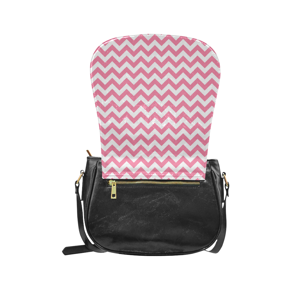 Pink and white zigzag chevron Classic Saddle Bag/Large (Model 1648)
