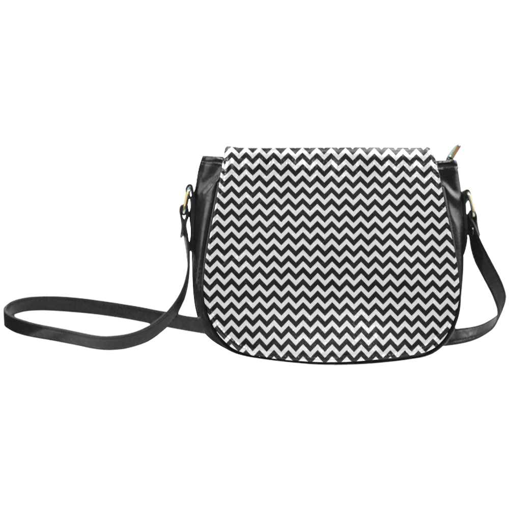 black and white small zigzag chevron Classic Saddle Bag/Small (Model 1648)