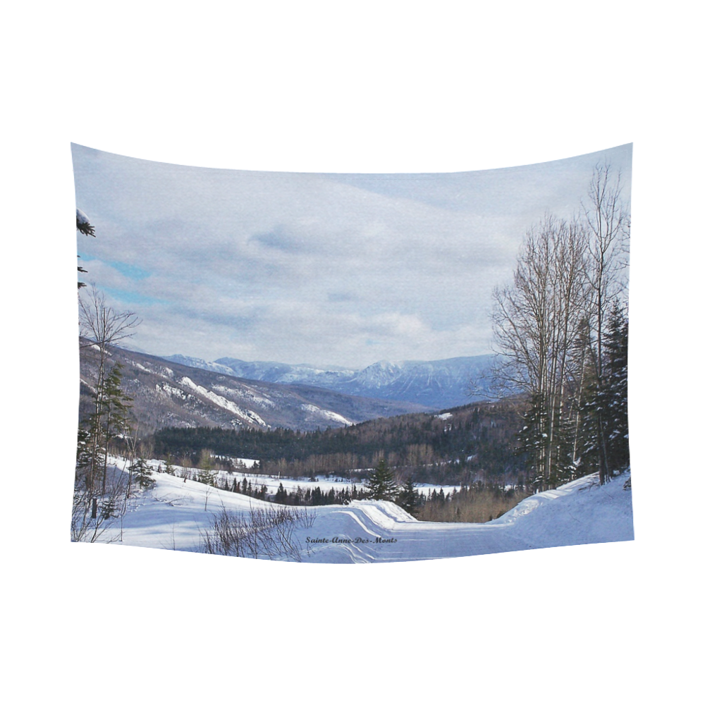 Mountain Winter Road Cotton Linen Wall Tapestry 80"x 60"