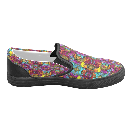 Fantasy rainbow flowers in a environment of calm Women's Unusual Slip-on Canvas Shoes (Model 019)