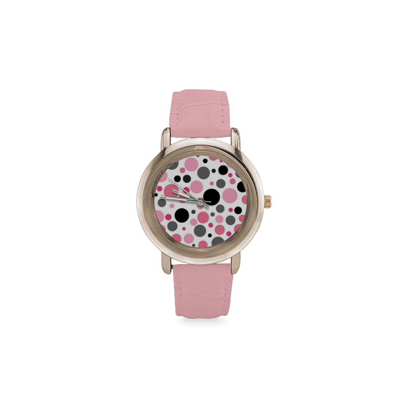 confetti polka dot Women's Rose Gold Leather Strap Watch(Model 201)