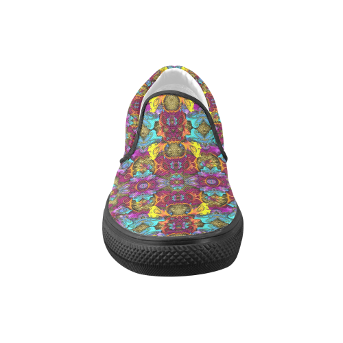 Fantasy rainbow flowers in a environment of calm Women's Unusual Slip-on Canvas Shoes (Model 019)