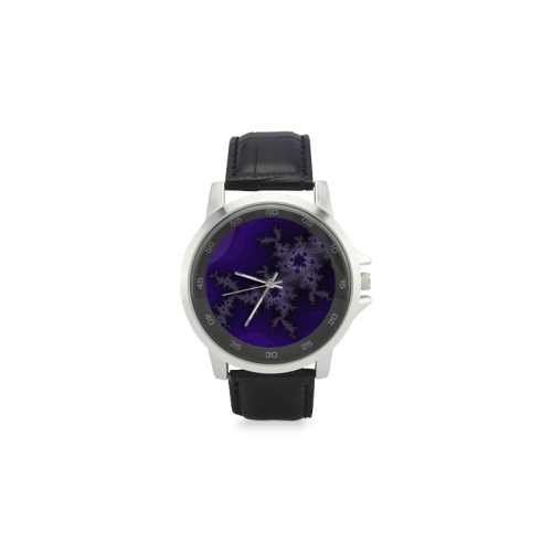 purple fractal Unisex Stainless Steel Leather Strap Watch(Model 202)