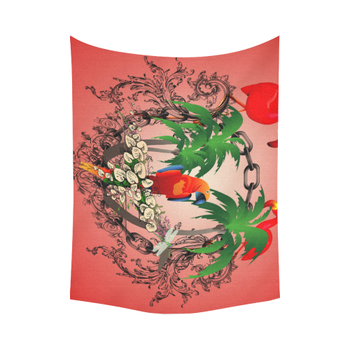 Funny parrot, tropical design Cotton Linen Wall Tapestry 80"x 60"