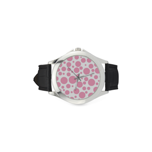 pink polka dot Women's Classic Leather Strap Watch(Model 203)