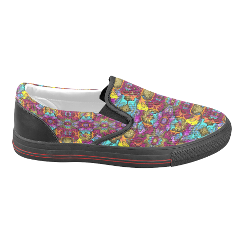 Fantasy rainbow flowers in a environment of calm Women's Unusual Slip-on Canvas Shoes (Model 019)