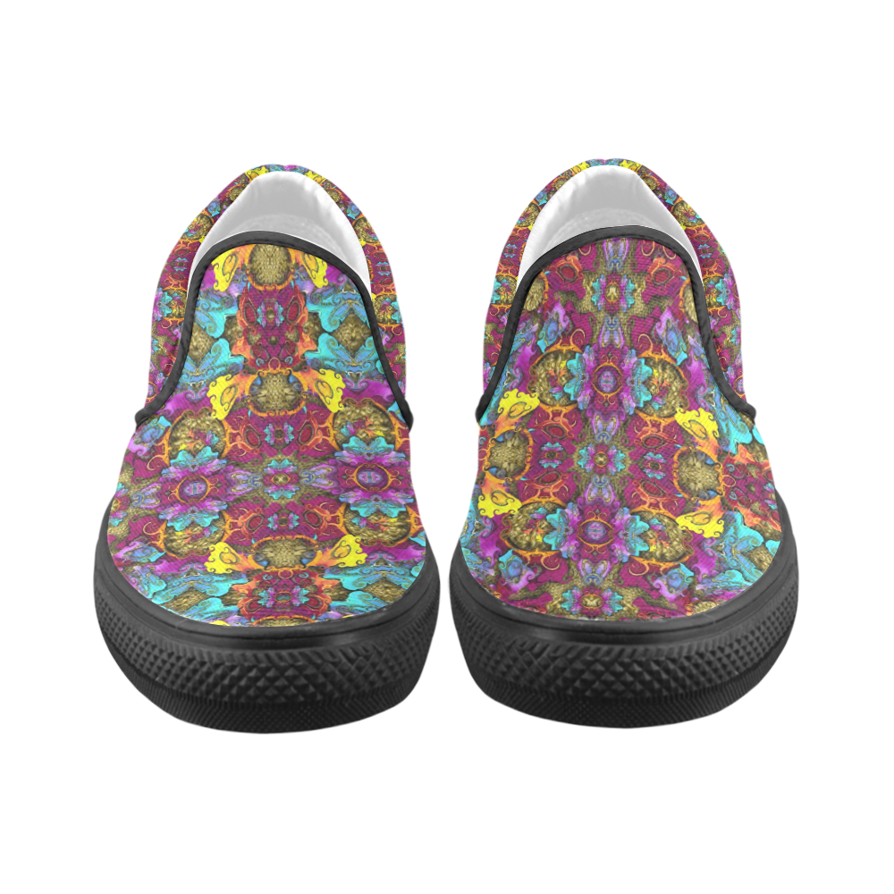 Fantasy rainbow flowers in a environment of calm Women's Unusual Slip-on Canvas Shoes (Model 019)