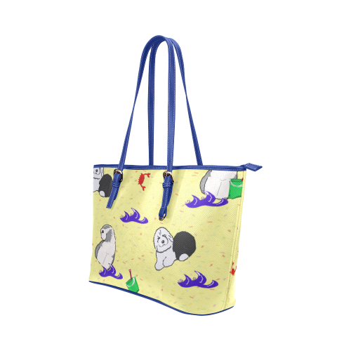 beach bum tote blue Leather Tote Bag/Large (Model 1651)