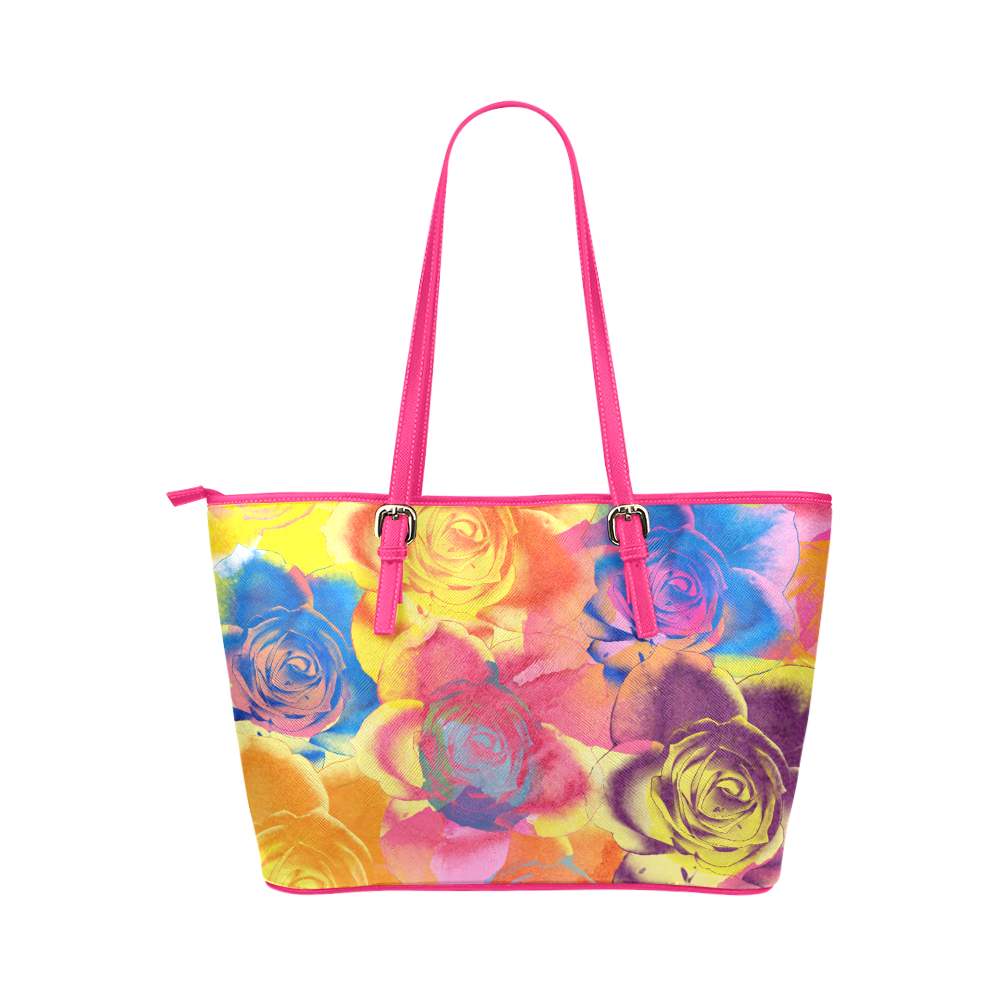Roses Leather Tote Bag/Large (Model 1651)