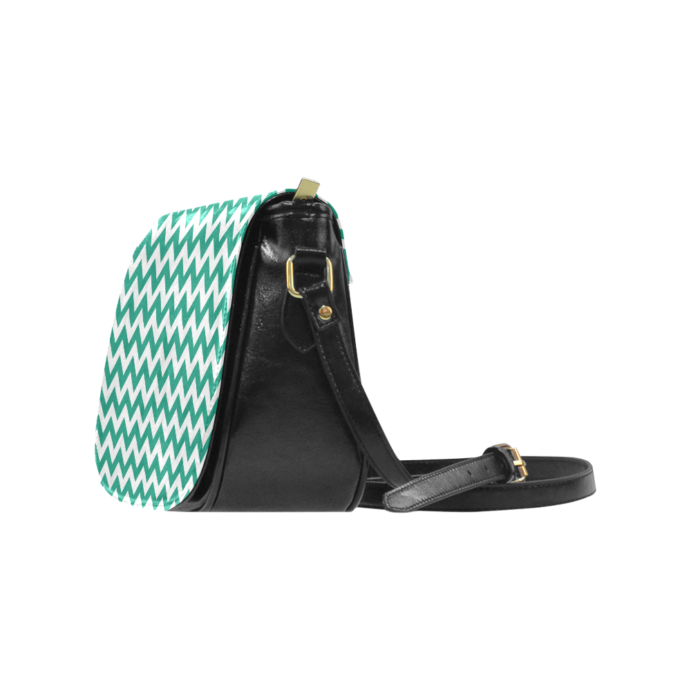 Emerald Green and white zigzag chevron Classic Saddle Bag/Small (Model 1648)