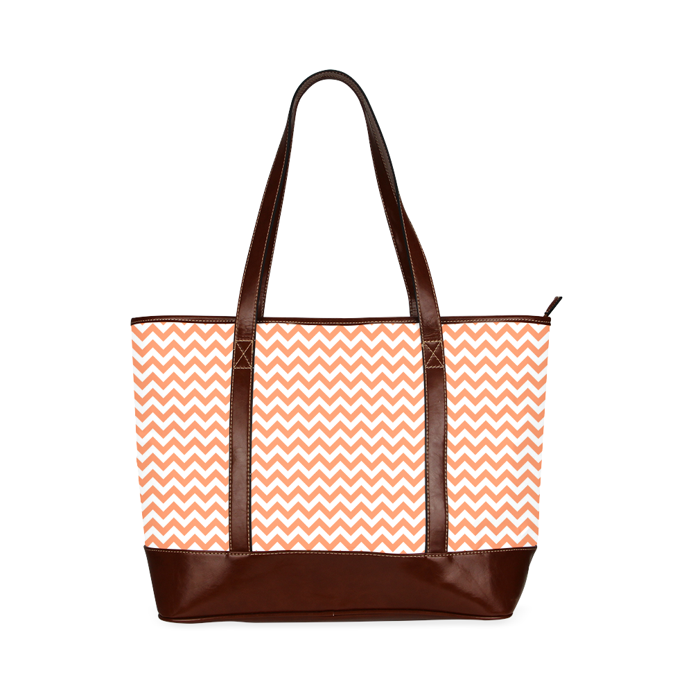 Tangerine Orange and white small zigzag chevron Tote Handbag (Model 1642)