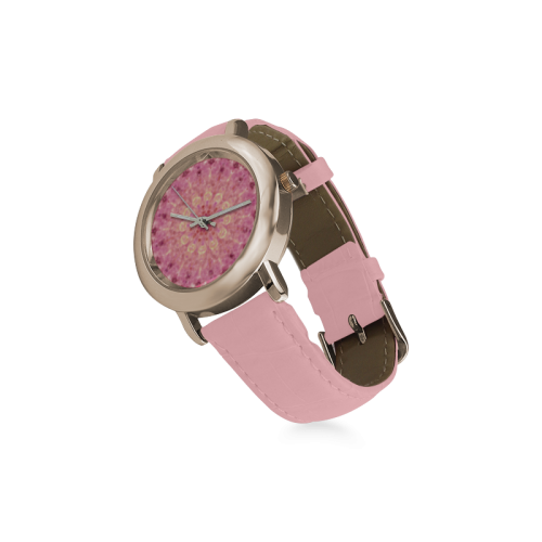 pink power Women's Rose Gold Leather Strap Watch(Model 201)