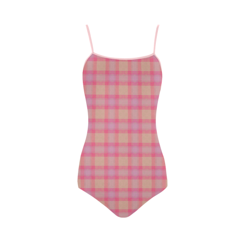 Pink Purple Plaid Strap Swimsuit ( Model S05)