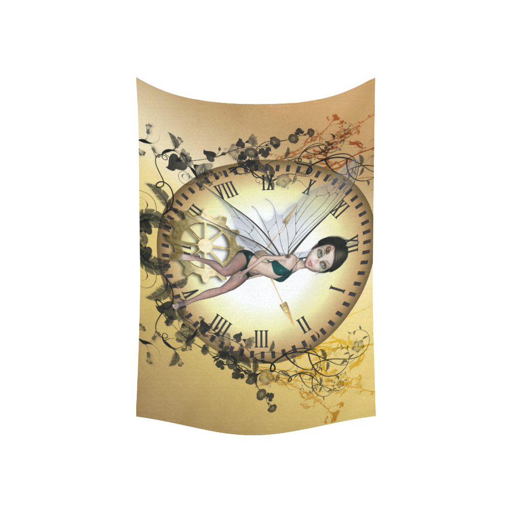 Steampunk, wonderful fairy, clocks and gears Cotton Linen Wall Tapestry 60"x 40"