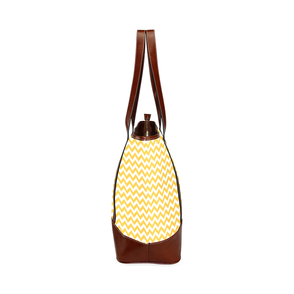 sunny yellow and white small zigzag chevron Tote Handbag (Model 1642)