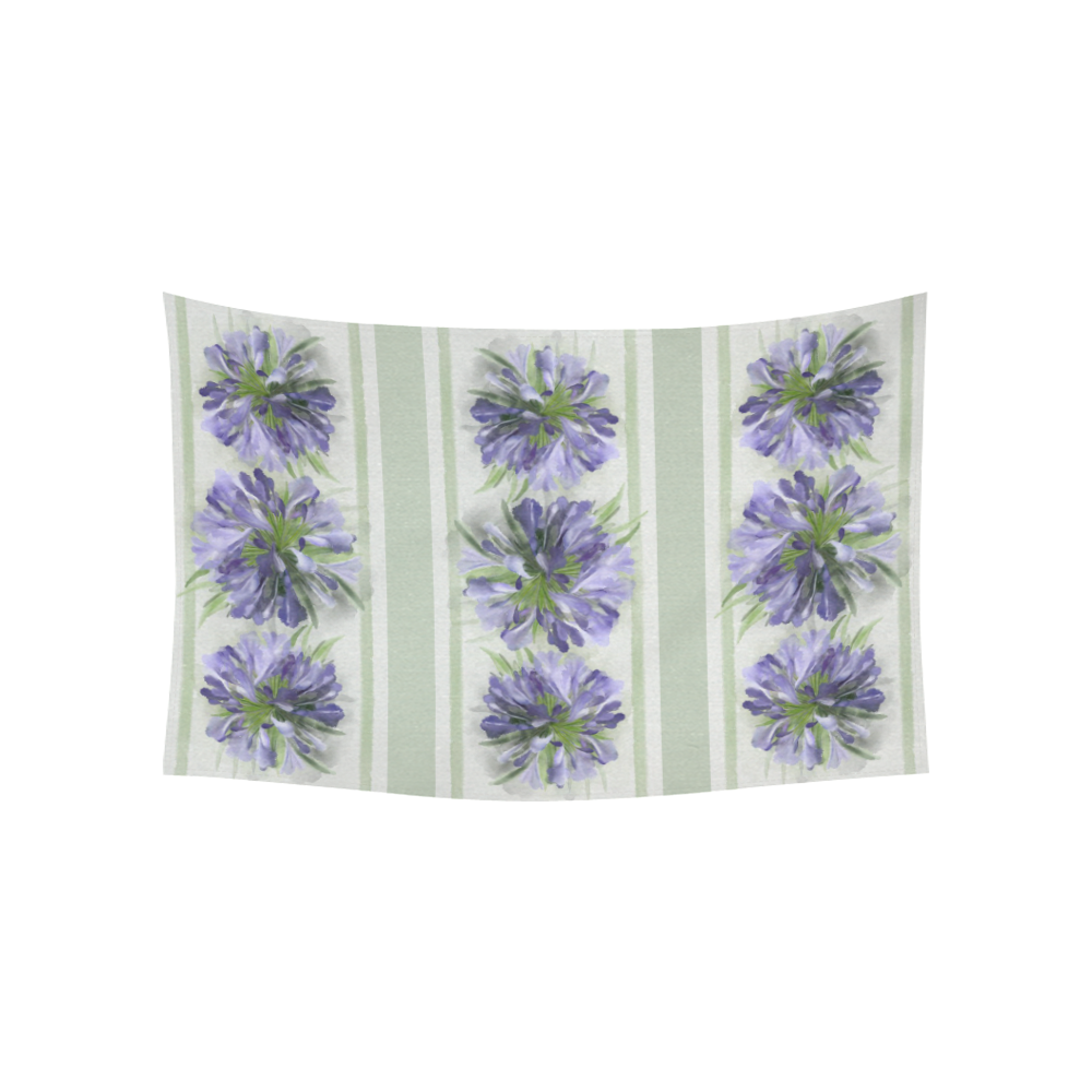 Purple Flowers on green Cotton Linen Wall Tapestry 60"x 40"