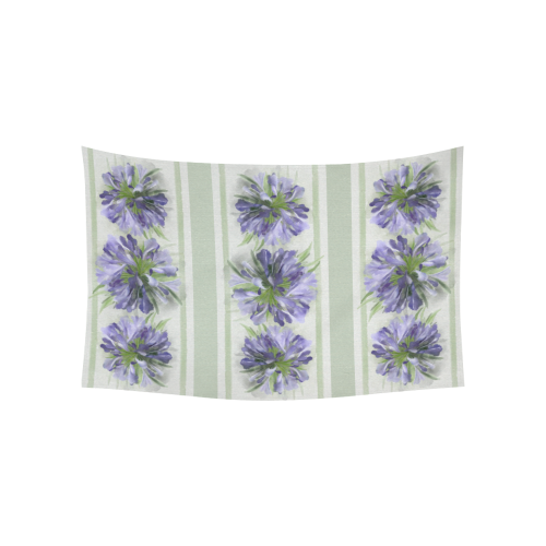 Purple Flowers on green Cotton Linen Wall Tapestry 60"x 40"
