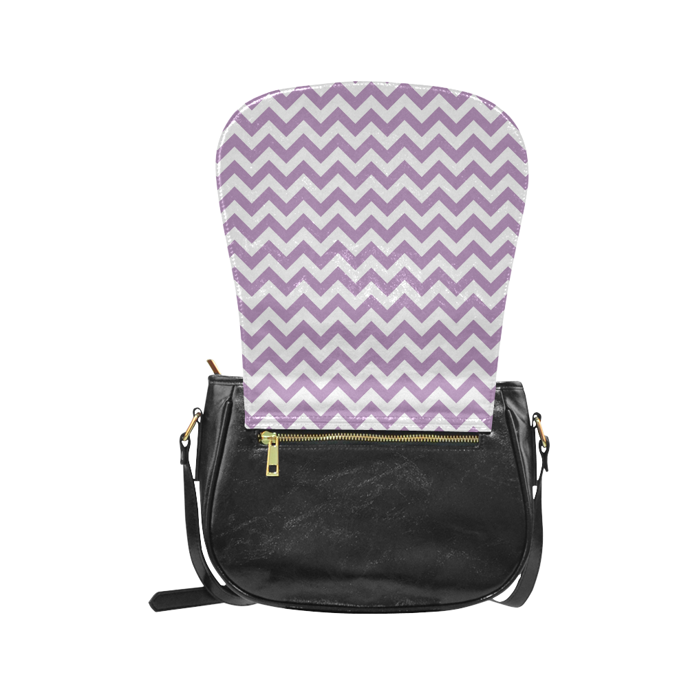 Purple Lilac and white zigzag chevron Classic Saddle Bag/Large (Model 1648)