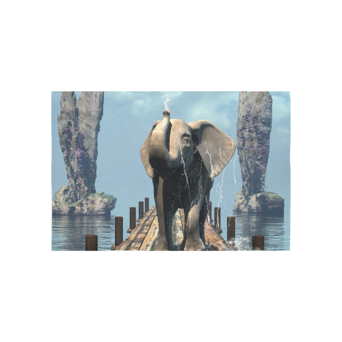 Elephant on a jetty Cotton Linen Wall Tapestry 60"x 40"